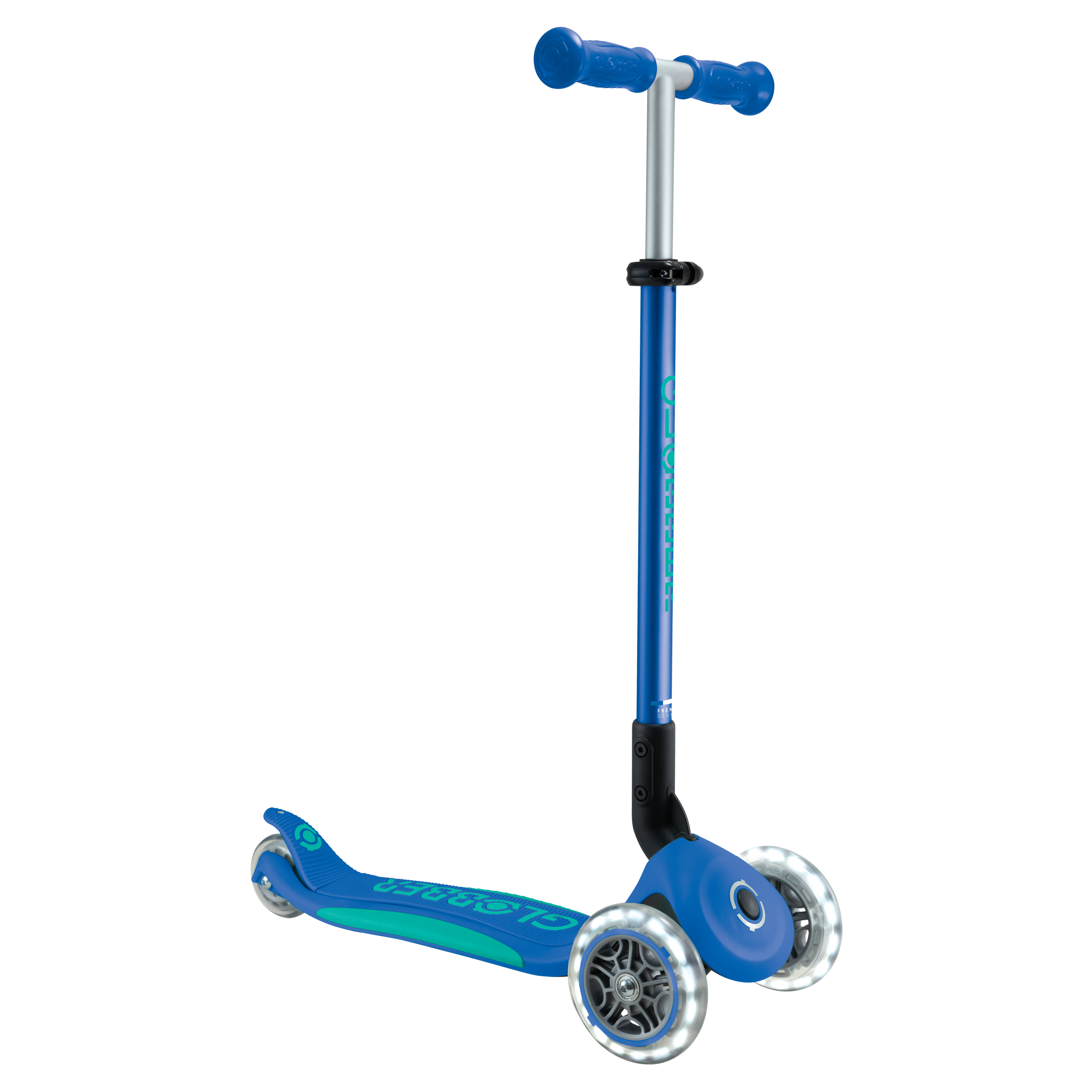 Globber Primo Foldable Plus Lights - Navy Blue/Emerald Green